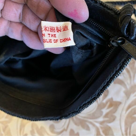 Vintage Beaded Crossbody Handbag Black Gold Peoples Republic of China Gorgeous - Picture 9 of 9